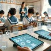 A-modern-Japanese-classroom-focusing-on-digital-textbooks-with-close-up-shots-of-tablets-showing-educational-content