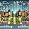 A conceptual illustration of polarized reviews about a university excelling in STEM education and skill development. The image shows two contrasting visuals: a modern campus and advanced labs on one side, and critical text overlays on the other, representing differing perspectives. Horizontal orientation (16:9).