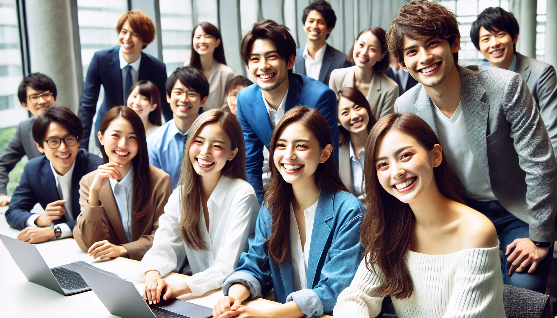 A lively and inspiring scene at a prestigious private university in Japan specializing in medical and life sciences. The image captures a group of bright and ambitious students, smiling and engaging in discussions in a modern university setting. They are diverse, intelligent, and full of enthusiasm, representing the positive energy and strong academic culture of the institution.